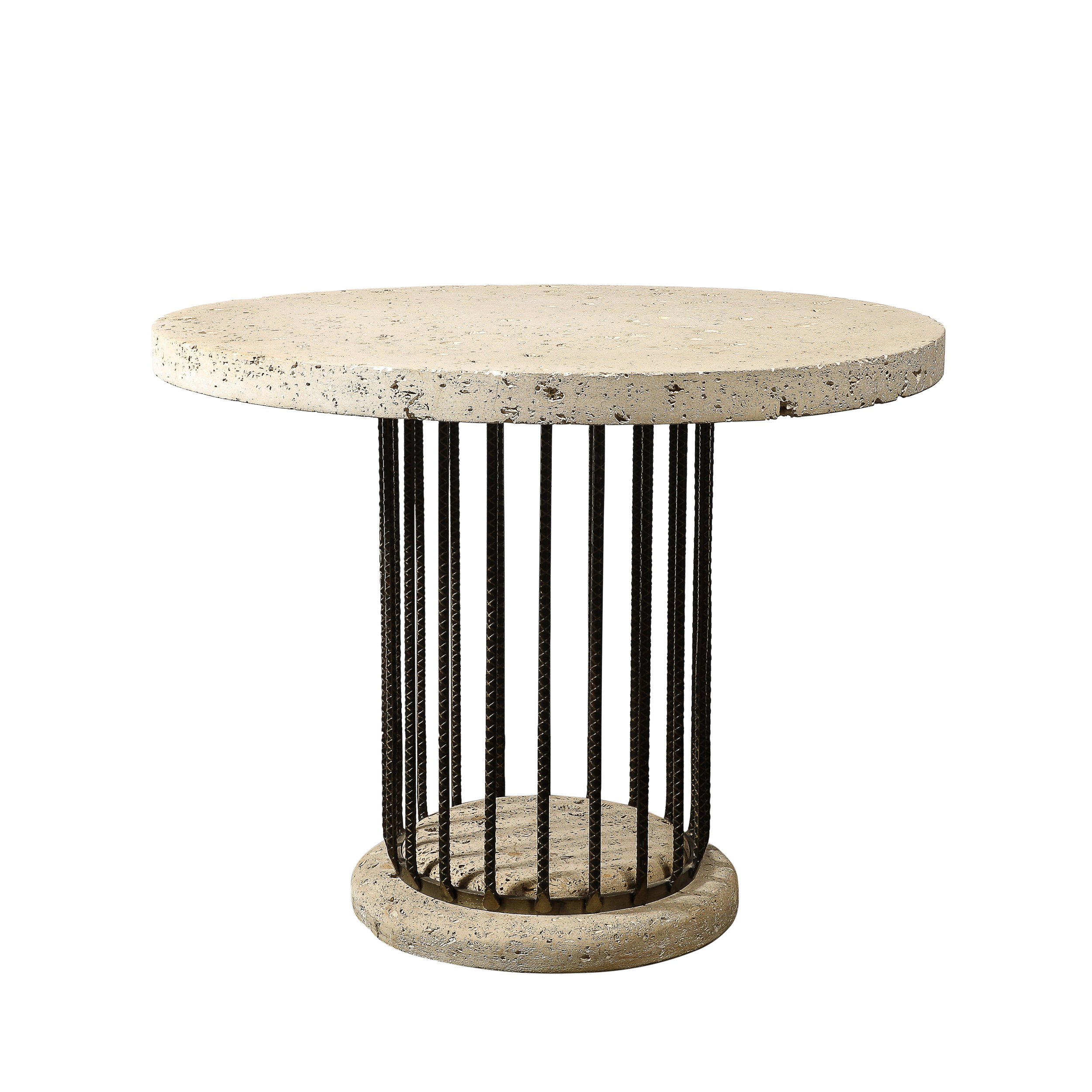 Brutalist Rebar and Fossilized Limestone Dining Table — High Style